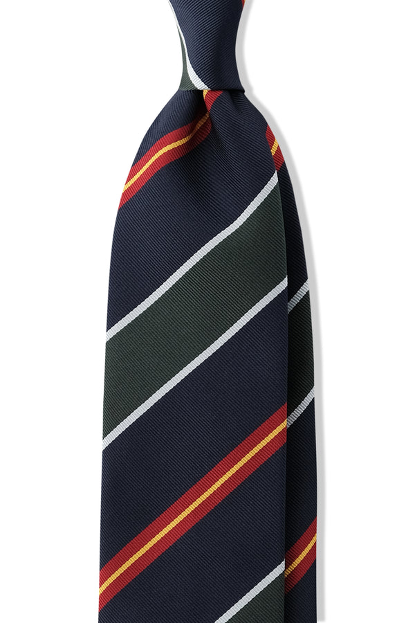 3-Fold Preppy Repp Silk Tie - Royal Navy / Green / Red - Brunati Como
