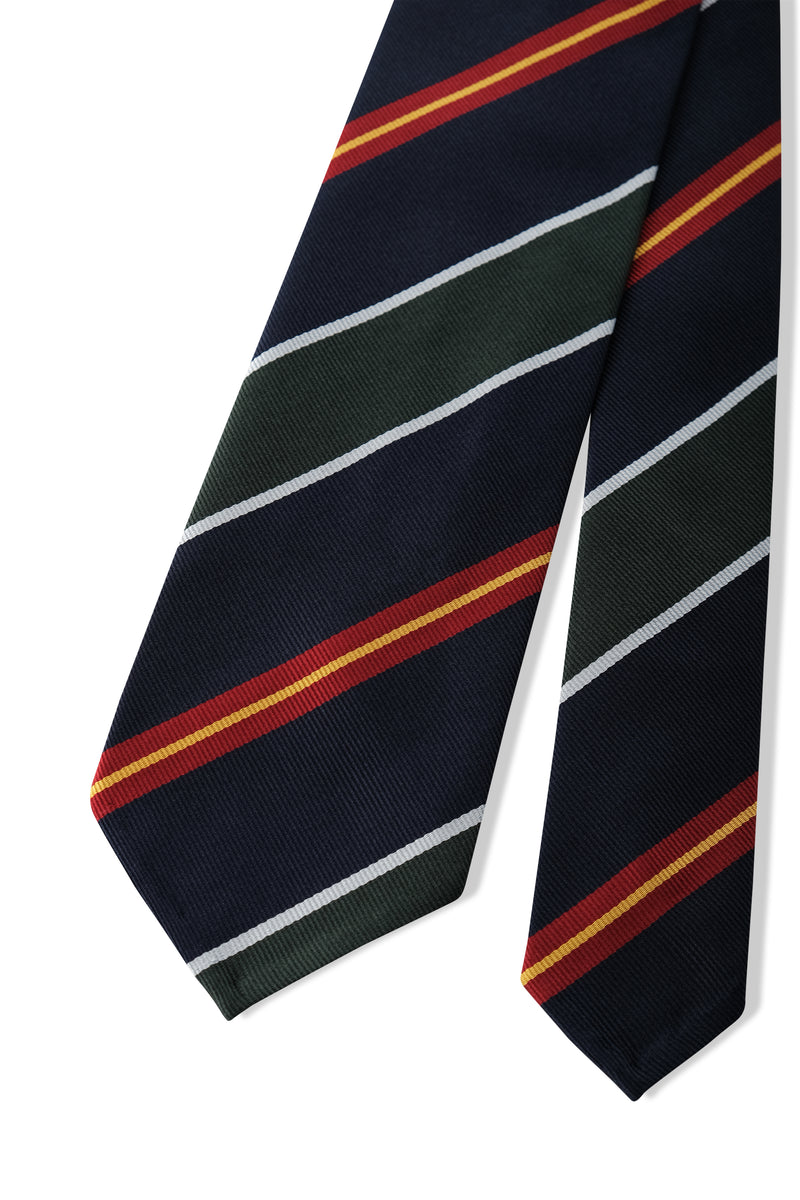 3-Fold Preppy Repp Silk Tie - Royal Navy / Green / Red - Brunati Como