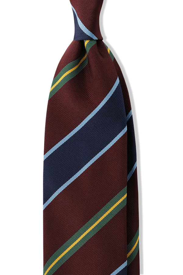 3-Fold Preppy Repp Silk Tie - Burgundy / Royal Blue / Green / Yellow - Brunati Como