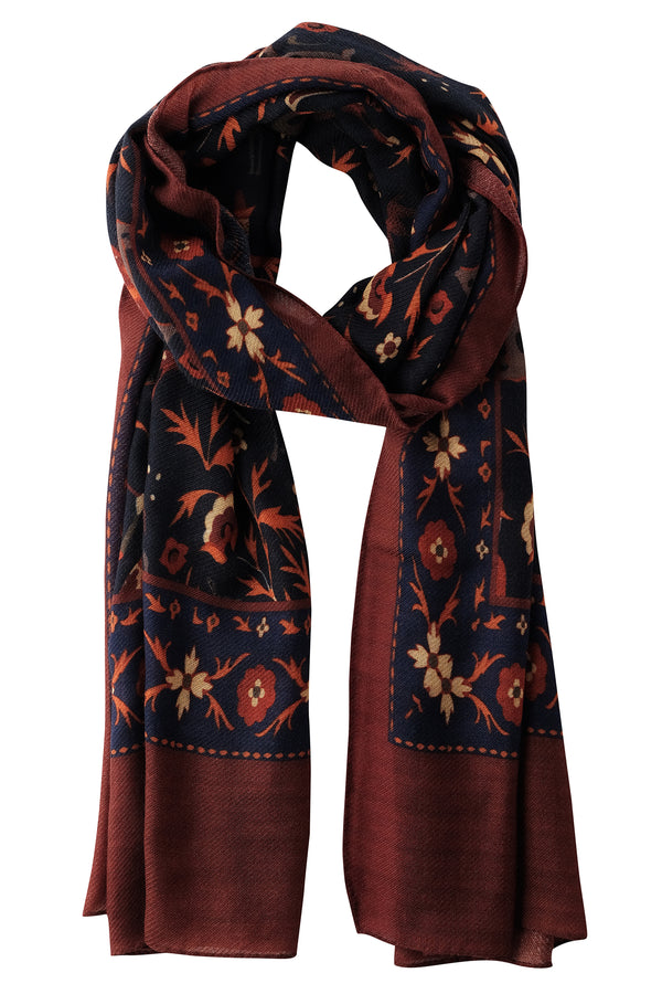 Handrolled Cashmere Wool Scarf - Blue / Rust / Orange Mix - Brunati Como