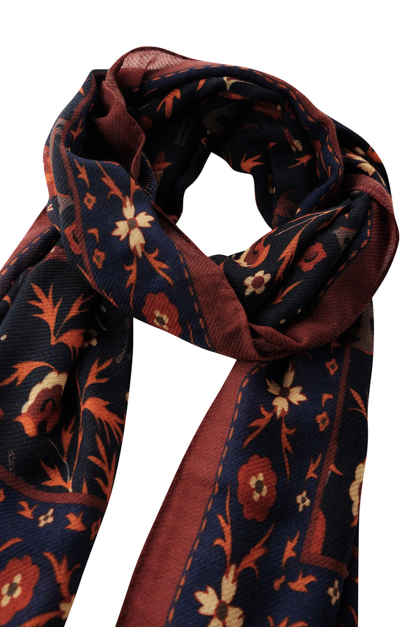 Handrolled Cashmere Wool Scarf - Blue / Rust / Orange Mix - Brunati Como