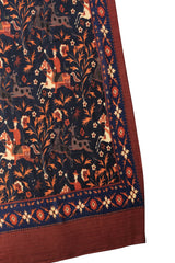 Handrolled Cashmere Wool Scarf - Blue / Rust / Orange Mix - Brunati Como