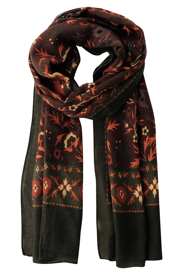 Handrolled Cashmere Wool Scarf - Forest / Brown / Orange Mix - Brunati Como