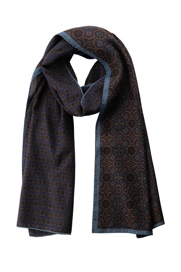 Handrolled Doubleface Flannel Scarf - Blue / Rust - Brunati Como