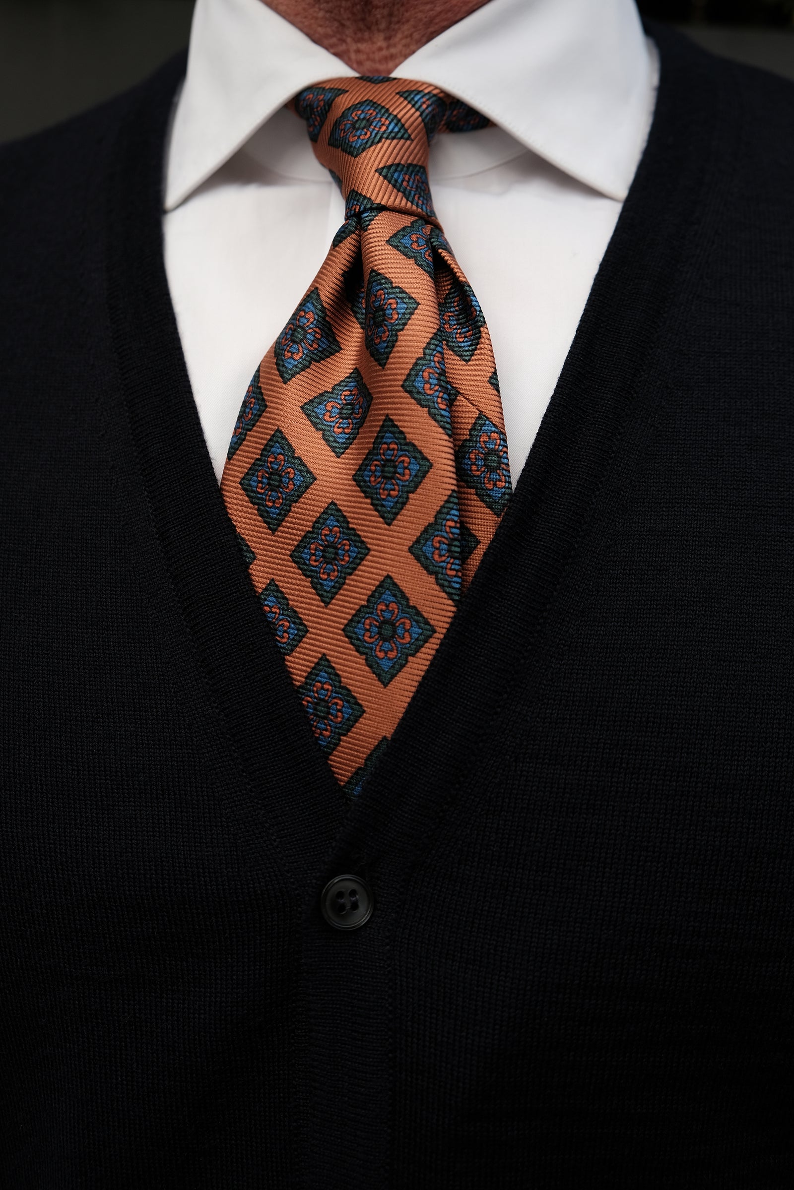 3-Fold Medallion Ancient Madder Silk Tie - Vintage Orange– Brunati