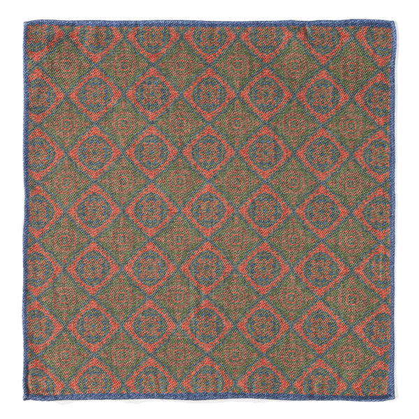 Double Face Handrolled Silk Pocket Square - Blue/Orange