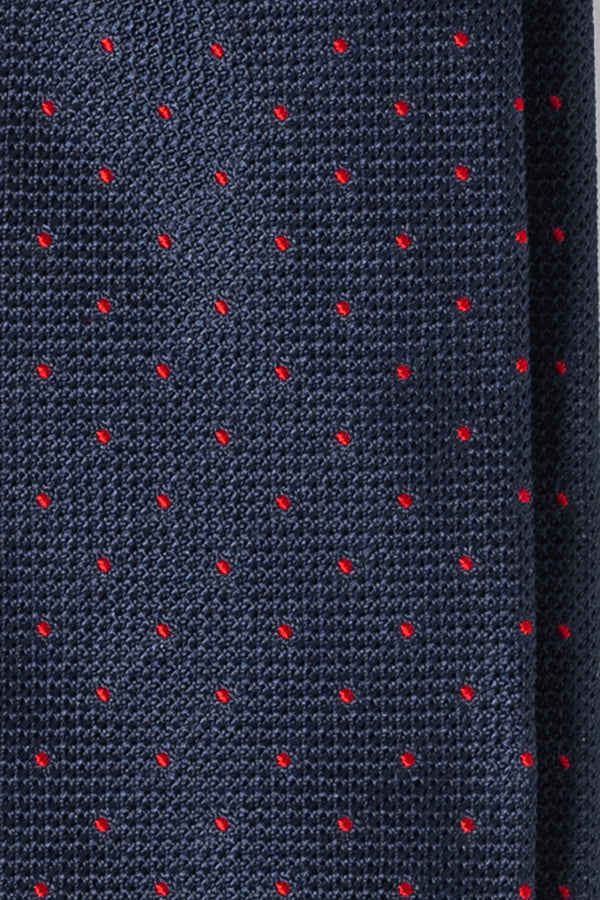 Polka Dot Silk Grenadine Jacquard Tie - Navy/Red