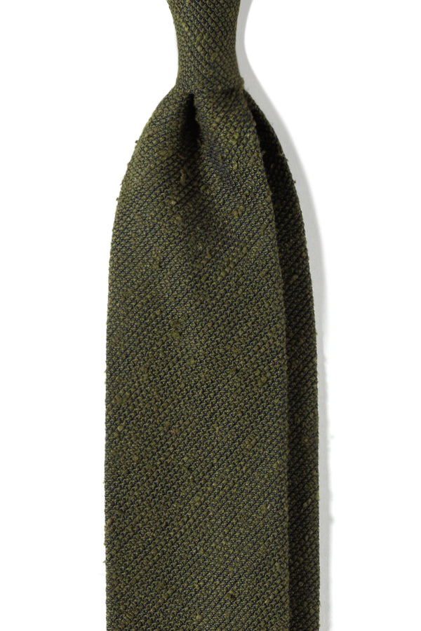 3-Fold Plain Silk Shantung Tie - Olive - Brunati Como