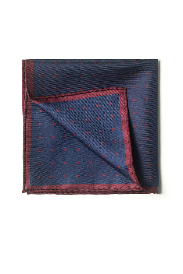 Polka Dot Handrolled Como Silk Pocket Square - Navy/Burgundy