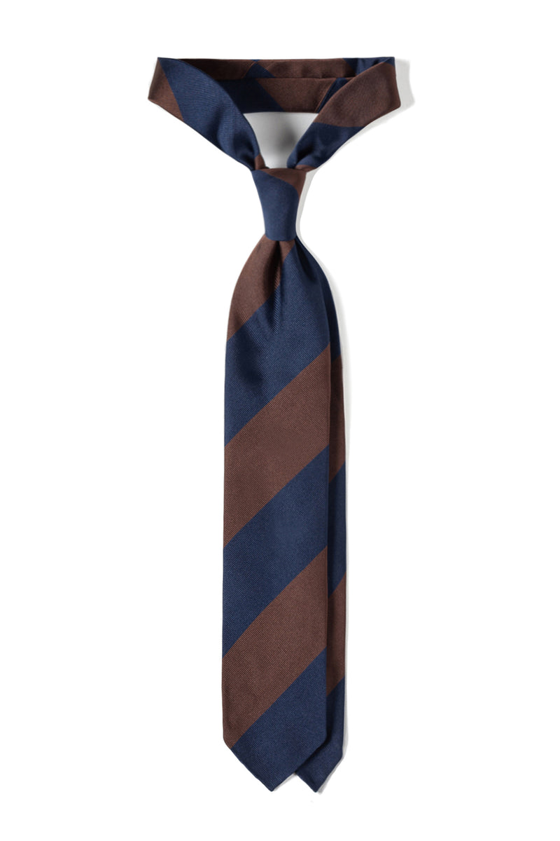3-Fold Striped Silk Jacquard Repp Tie - Brown/Navy - Brunati Como