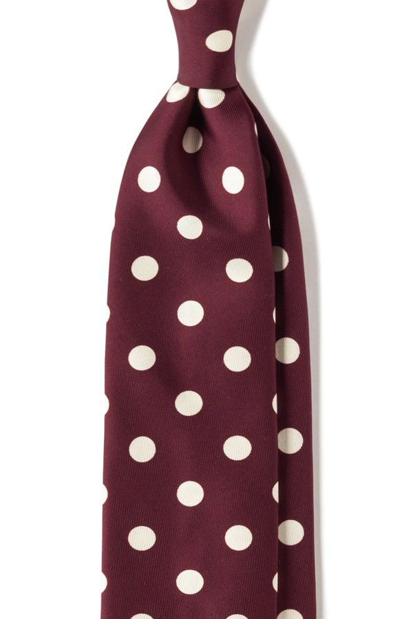 Handrolled King of Polka Dots Silk Tie – Burgundy / Light Beige - Brunati Como