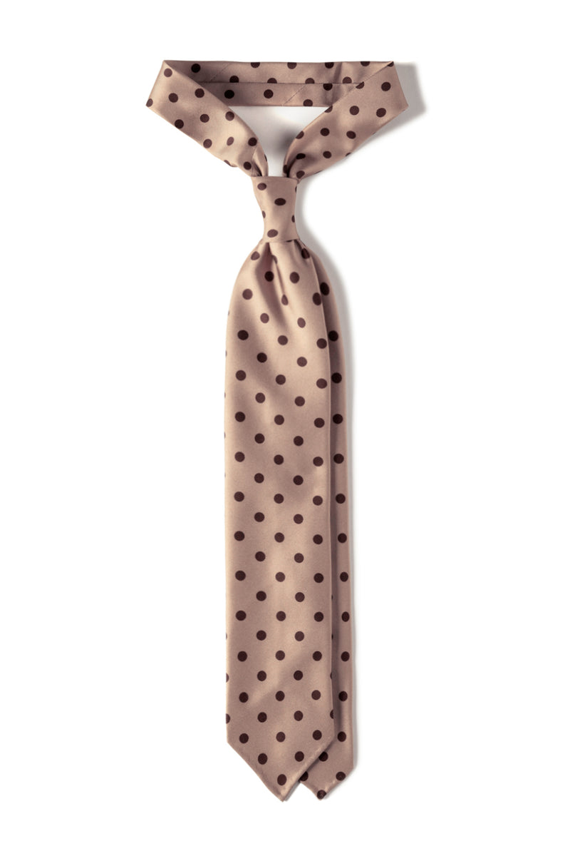 Handrolled Polka Dot Silk Tie – Crème / Brown - Brunati Como