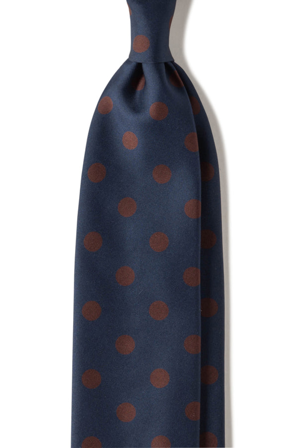 Handrolled King of Polka Dots Silk Tie – Navy / Brown - Brunati Como