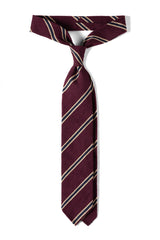 3-Fold Striped Silk Shantung Tie - Burgundy/Beige/Navy - Brunati Como