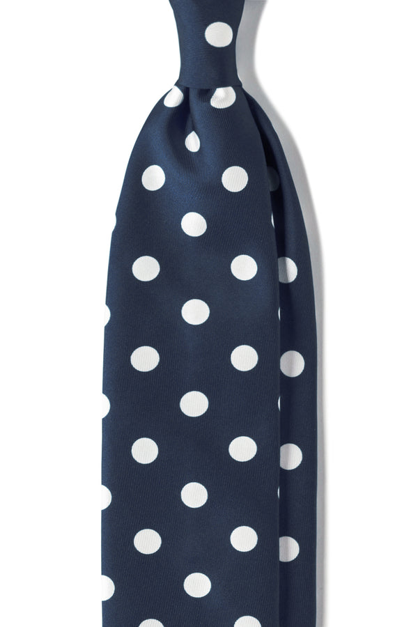 Handrolled King of Polka Dots Silk Tie – Navy / White - Brunati Como