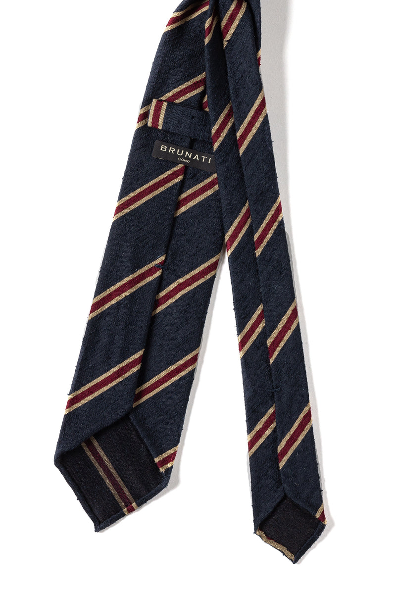 Navy, Red & White Striped Shantung Silk Tie