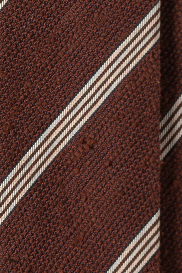 Striped Silk Grenadine Shantung Tie - Brown/White