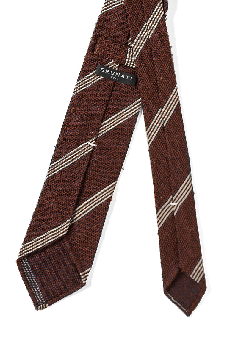 Striped Silk Grenadine Shantung Tie - Brown/White