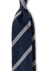 3-Fold Striped Silk Grenadine Shantung Tie - Navy/White - Brunati Como