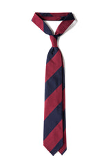 3-Fold Striped Silk Jacquard Repp Tie - Navy/Red - Brunati Como