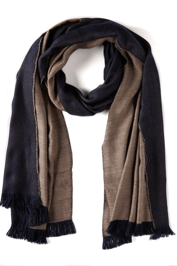 Doubleface Natural Cashmere Scarf - Brown/Navy - Brunati Como