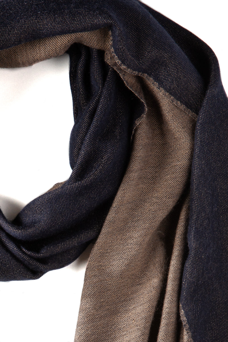 Doubleface Natural Cashmere Scarf - Brown/Navy - Brunati Como