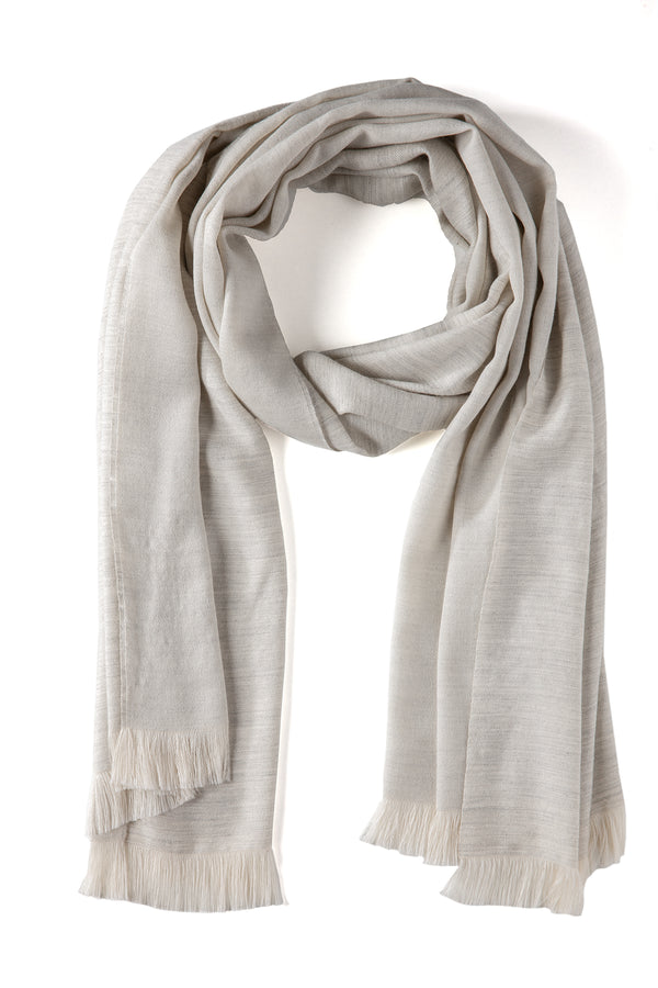 Doubleface Natural Cashmere Scarf - Light Grey/Off White - Brunati Como