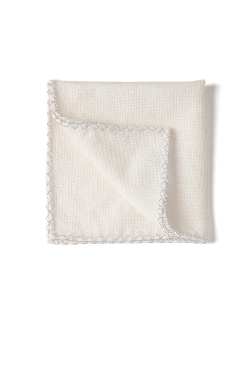Plain Hand Stitched Cashmere Pocket Square - Creme - Brunati Como