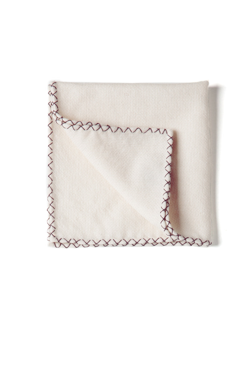 Plain Hand Stitched Cashmere Pocket Square - Creme/Burgundy - Brunati Como