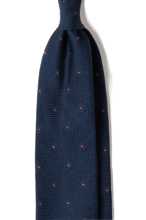 Handrolled Polka Dot Silk Grenadine Tie - Navy/Gold Brown - Brunati Como