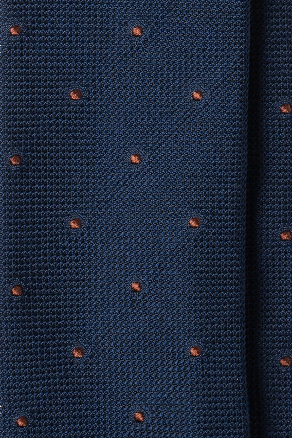 Handrolled Polka Dot Silk Grenadine Tie - Navy/Gold Brown - Brunati Como