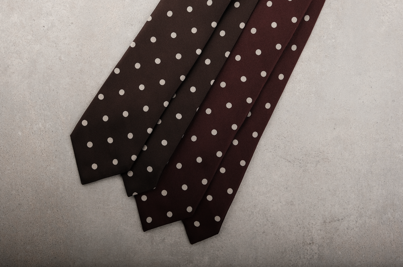 3- Fold Polka Dot Silk Jacquard Tie - Dark Brown / Cream - Brunati Como