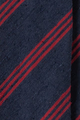 Handrolled Silk Striped Shantung Tie - Navy/Red - Brunati Como
