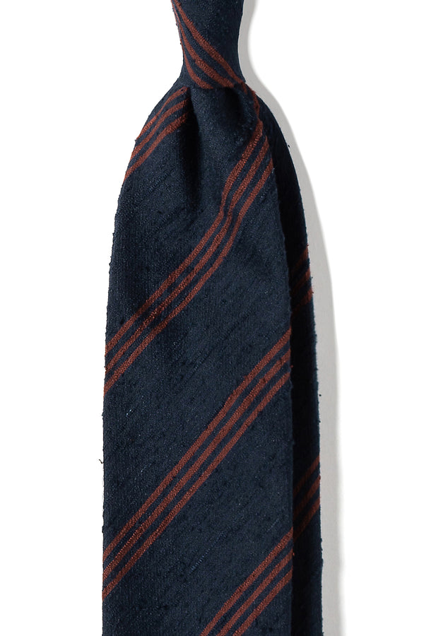 3-Fold Striped Silk Shantung Tie - Navy/Brown - Brunati Como