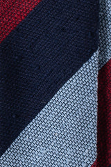 Block Striped Grenadine Shantung Tie - Red/Navy/Light Blue