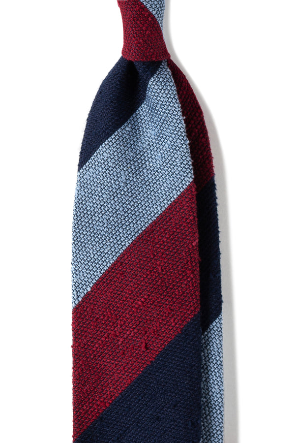 Striped Grenadine Shantung Tie - Red/Navy/Light Blue - Brunati Como