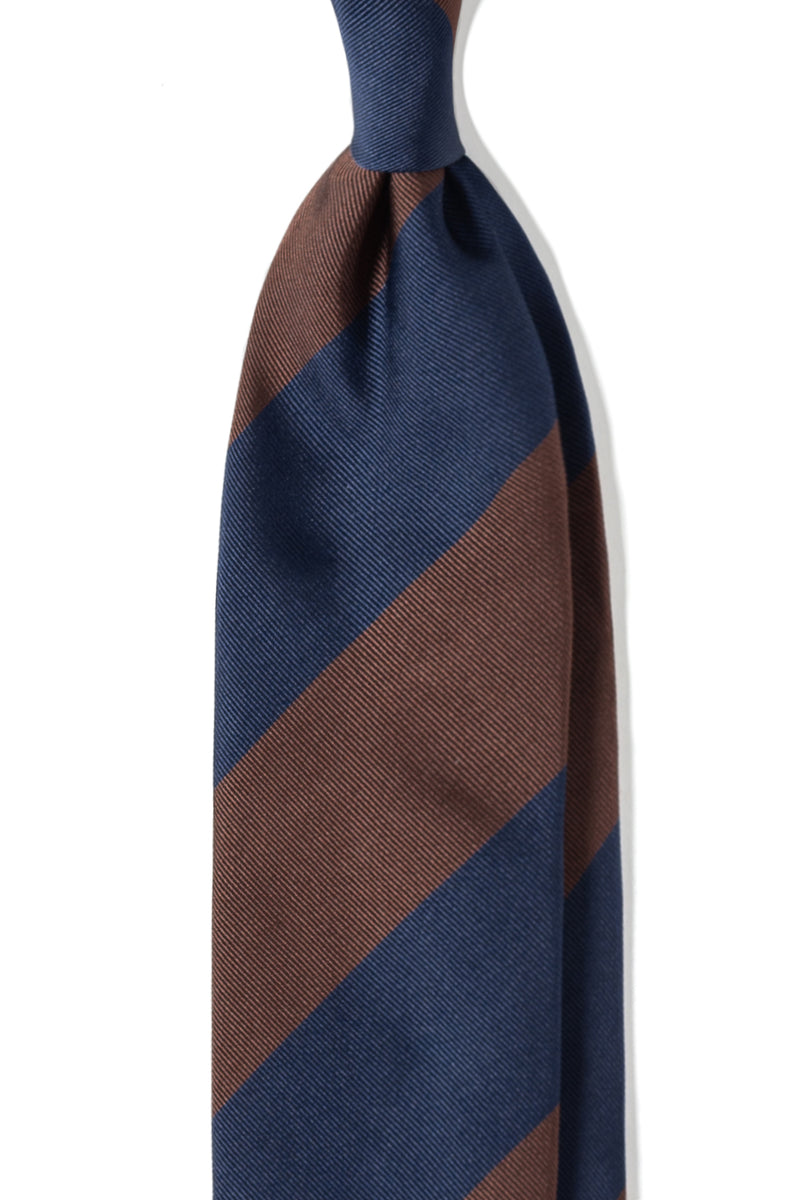 3-Fold Striped Silk Jacquard Repp Tie - Brown/Navy - Brunati Como