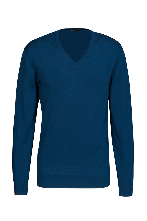 Blue Cashmere Silk V-Neck Jumper - Brunati Como