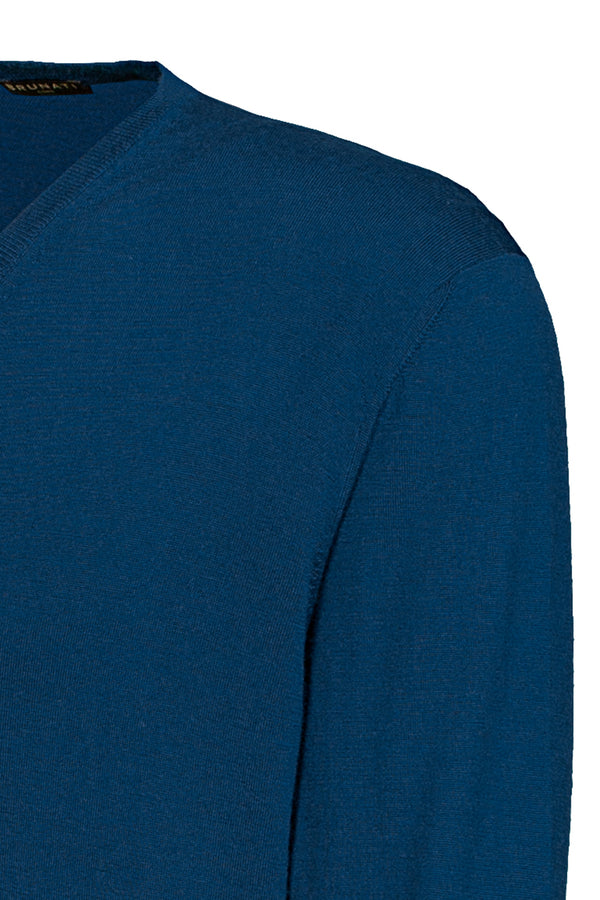 Blue Cashmere Silk V-Neck Jumper - Brunati Como