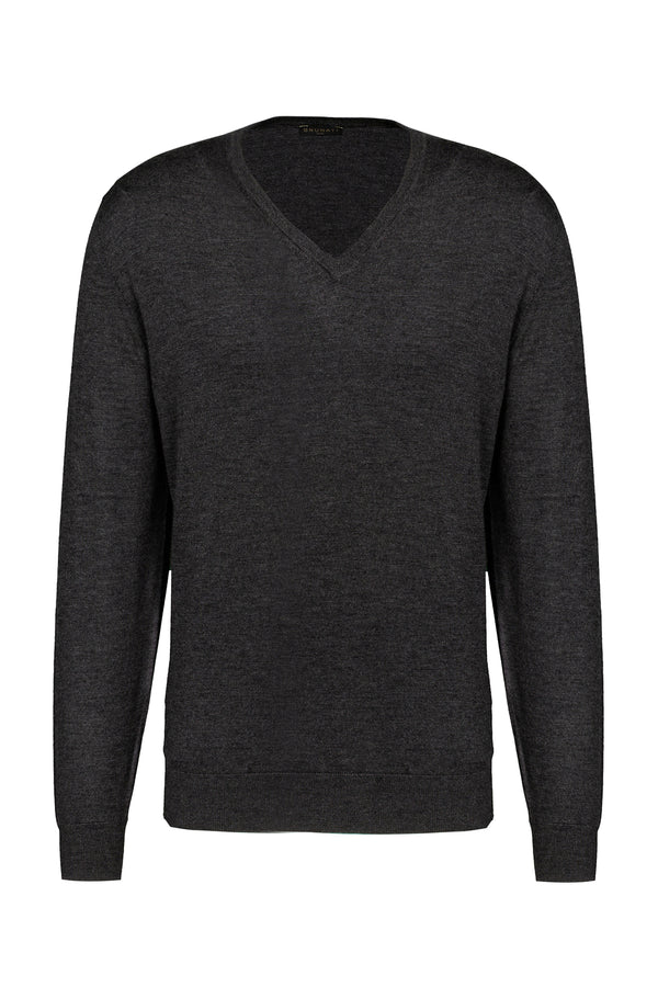 Grey Cashmere Silk V-Neck Jumper - Brunati Como