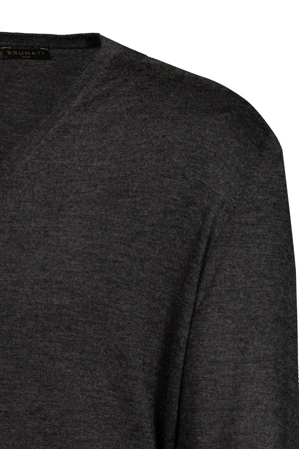 Grey Cashmere Silk V-Neck Jumper - Brunati Como