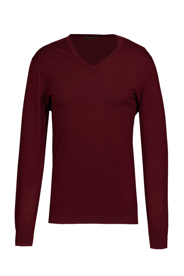 Bordeaux Cashmere Silk V-Neck Jumper - Brunati Como