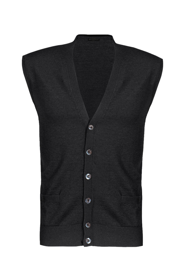 Black Cashmere Silk Knitted Vest - Brunati Como