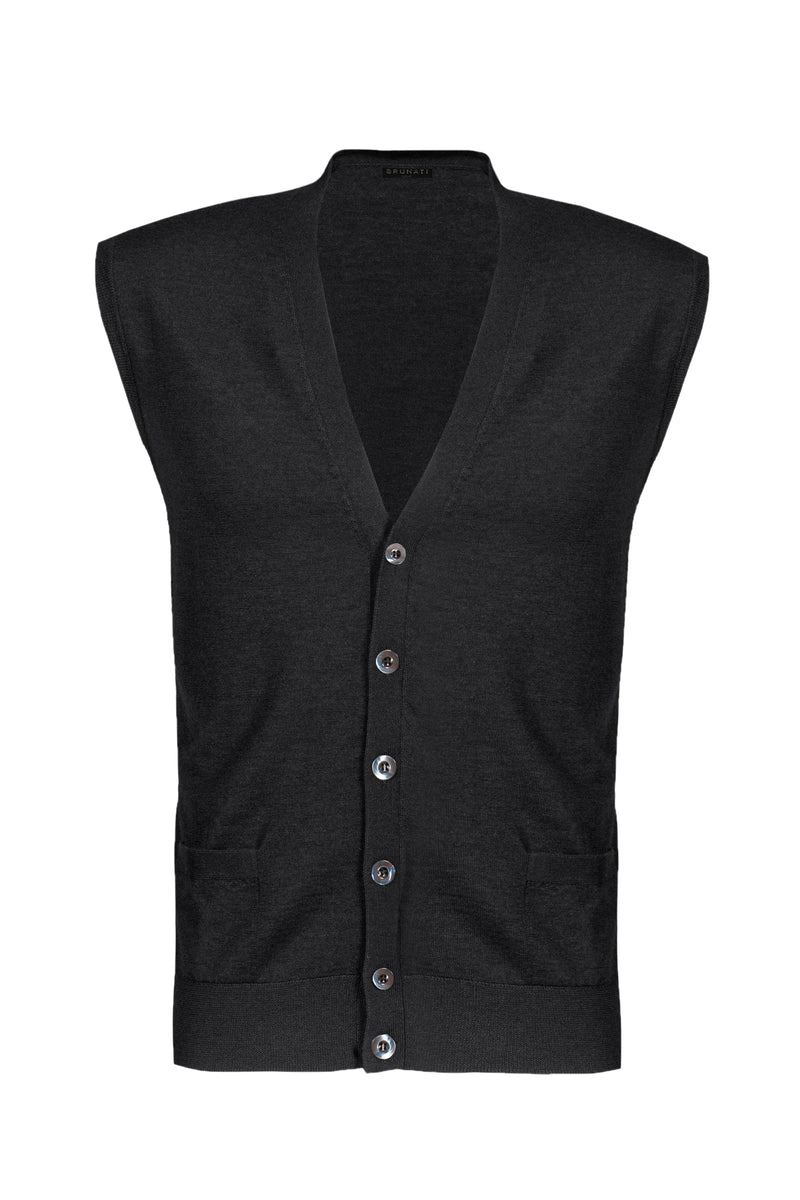 Black Cashmere Silk Knitted Vest - Brunati Como
