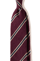 Burgundy, beige and navy striped silk shantung tie by Brunati Como