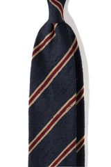 Navy, beige and burgundy striped silk shantung tie by Brunati Como.
