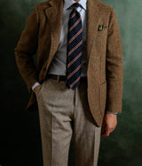 Navy, beige and burgundy striped silk shantung tie worn with a tailored suit_2