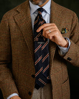 3-Fold Striped Silk Shantung Tie - Navy/Beige/Burgundy - Brunati Como