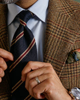 3-Fold Striped Silk Shantung Tie - Navy/Beige/Burgundy - Brunati Como