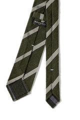Back view of the green and white grenadine shantung silk tie with hand-rolled edges.